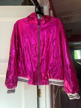 Metallic Hot Pink Hooded Bomber Jacket